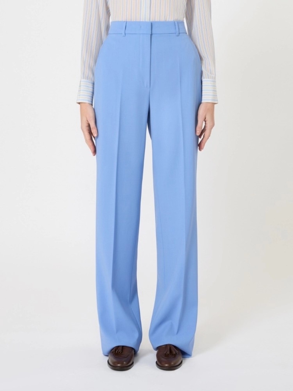 Max Mara Virgin Wool Tailored Trousers Size 4 Light Blue Straight Leg Pants